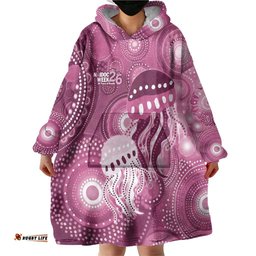 NAIDOC Deadly 50 Years Wearable Blanket Hoodie Jellyfish Aboriginal Culture Inspired Pink LT9