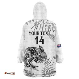 Custom New Zealand Kiwi Football Wearable Blanket Hoodie Aotearoa Silver Fern LT14