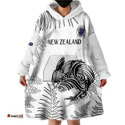 Custom New Zealand Kiwi Football Wearable Blanket Hoodie Aotearoa Silver Fern LT14