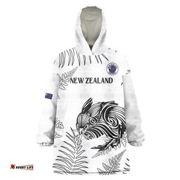 Custom New Zealand Kiwi Football Wearable Blanket Hoodie Aotearoa Silver Fern LT14