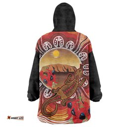 Indigenous Goanna Australia Wearable Blanket Hoodie Aussie Uluru Ayers Rock Sturt's Desert Pea LT14