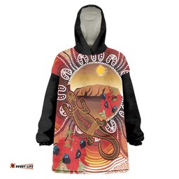 Indigenous Goanna Australia Wearable Blanket Hoodie Aussie Uluru Ayers Rock Sturt's Desert Pea LT14