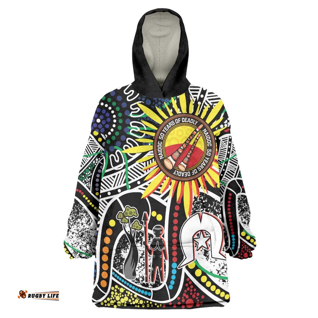 NAIDOC 50 Years of Deadly Personalised Wearable Blanket Hoodie Aboriginal Dot Art LT9