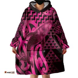 Humpback Whale Matariki New Zealand Wearable Blanket Hoodie NZ Maori Paikea Poutama Luxury Pink LT14