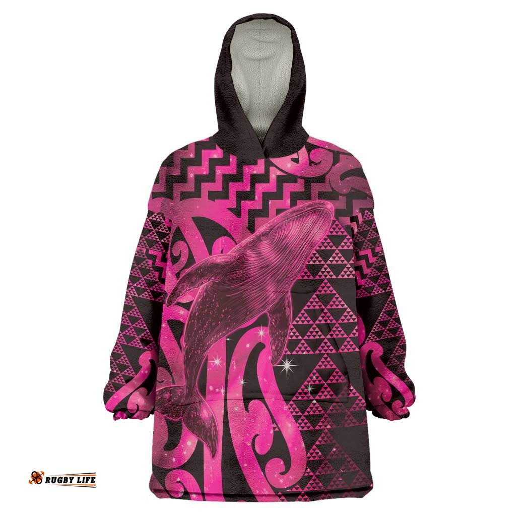 Humpback Whale Matariki New Zealand Wearable Blanket Hoodie NZ Maori Paikea Poutama Luxury Pink LT14