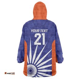 India Cricket Custom Wearable Blanket Hoodie Ashoka Chakra with Flag Style LT9
