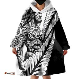 Koru Fern New Zealand Maori Tribal Warrior Wearable Blanket Hoodie LT9