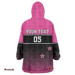 Custom New Zealand Women Cricket Wearable Blanket Hoodie Pink Simple Style LT05