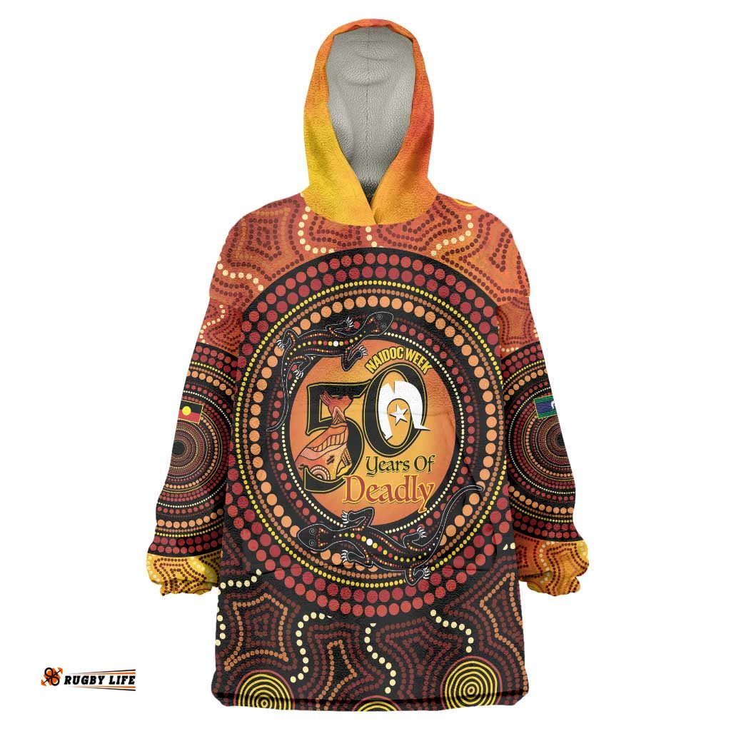 NAIDOC Week 2026 Personalised Wearable Blanket Hoodie 50 Years of Deadly Lizard Kangaroo Aboriginal Art LT14