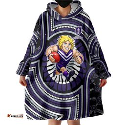 Fremantle Dockers Wearable Blanket Hoodie Indigenous Monochrome Dot Art Mascot Style TS04