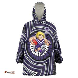 Fremantle Dockers Wearable Blanket Hoodie Indigenous Monochrome Dot Art Mascot Style TS04