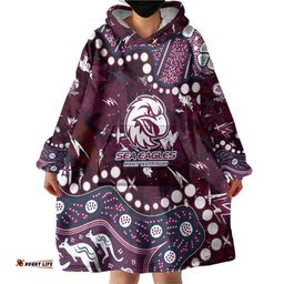 Personalized Manly Warringah Sea Eagles Wearable Blanket Hoodie Aboriginal Pattern with Graffiti Style Design TS04