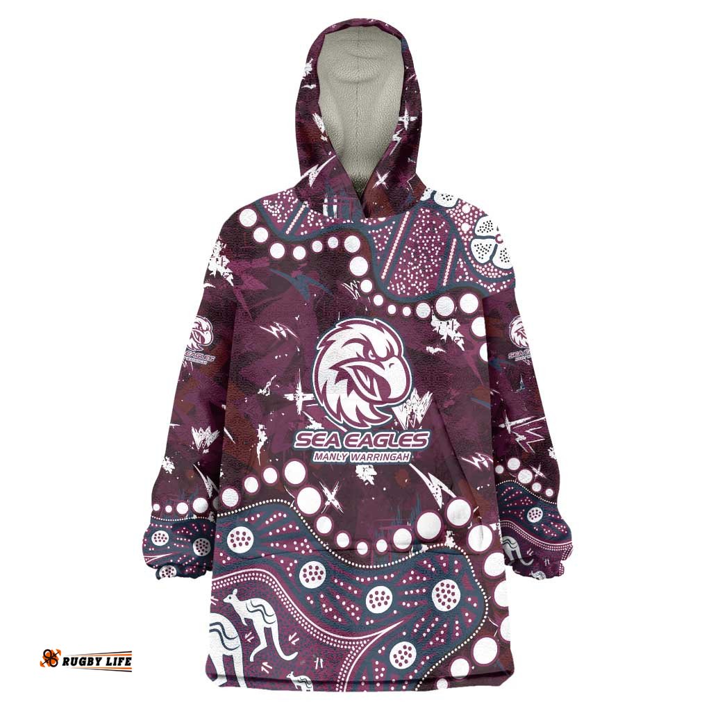 Personalized Manly Warringah Sea Eagles Wearable Blanket Hoodie Aboriginal Pattern with Graffiti Style Design TS04
