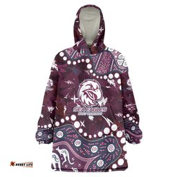 Personalized Manly Warringah Sea Eagles Wearable Blanket Hoodie Aboriginal Pattern with Graffiti Style Design TS04