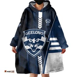 Personalized Geelong Cats Wearable Blanket Hoodie Modern Geometric Sports Graphic Style TS04