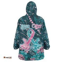 Personalised Hereditary Cancer Awareness Wearable Blanket Hoodie Hope Ribbon With Aussie Teal Duncan Coral DT05