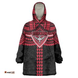Personalized Essendon Bombers Wearable Blanket Hoodie Polynesian Tribal Pattern Heritage Football TS04