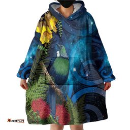 Tui Bird New Zealand Starry Sky Wearable Blanket Hoodie Maori Koru LT7