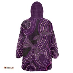 Purple Indigenous Dragonfly Australia Wearable Blanket Hoodie Aboriginal Art LT14
