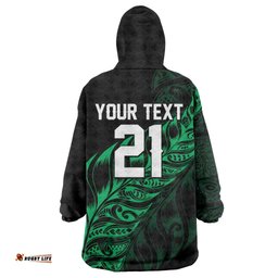 New Zealand Lawn Bowls Custom Wearable Blanket Hoodie Green Maori Warrior Tribal Silver Fern LT9