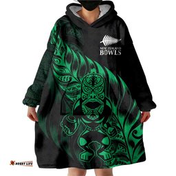 New Zealand Lawn Bowls Custom Wearable Blanket Hoodie Green Maori Warrior Tribal Silver Fern LT9