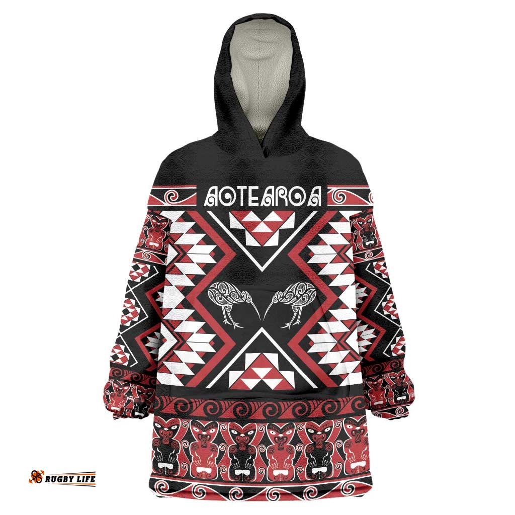 Personalised Taniko Motifs Aotearoa Wearable Blanket Hoodie Waitangi Kowhaiwhai Kiwi LT7
