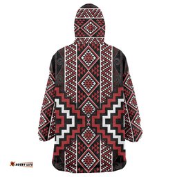 Red Tukutuku Pattern Aotearoa Wearable Blanket Hoodie Niho Taniwha and Puhoro Motifs LT7