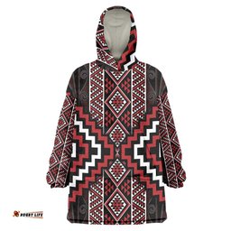 Red Tukutuku Pattern Aotearoa Wearable Blanket Hoodie Niho Taniwha and Puhoro Motifs LT7