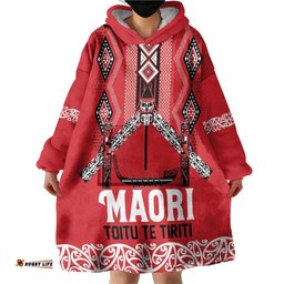 Toitu Te Tiriti Waitangi Wearable Blanket Hoodie Red Wharenui House LT9