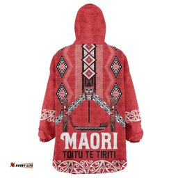 Toitu Te Tiriti Waitangi Wearable Blanket Hoodie Red Wharenui House LT9