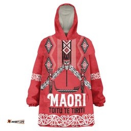 Toitu Te Tiriti Waitangi Wearable Blanket Hoodie Red Wharenui House LT9