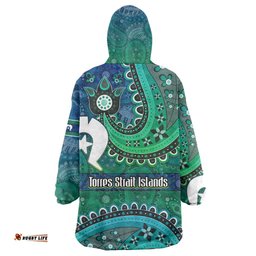 Torres Strait Islands Wearable Blanket Hoodie Dhari Emblem Vibrant Teal Indigenous TS04