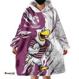 Personalized Manly Warringah Sea Eagles Wearable Blanket Hoodie Dynamic Lightning Mascot Rugby Australia TS04