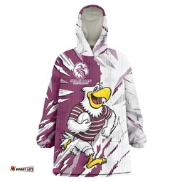 Personalized Manly Warringah Sea Eagles Wearable Blanket Hoodie Dynamic Lightning Mascot Rugby Australia TS04