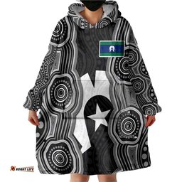 Torres Strait Islander Wearable Blanket Hoodie Flag Feather Headdress Indigenous Dotwork Tribal Art TS04