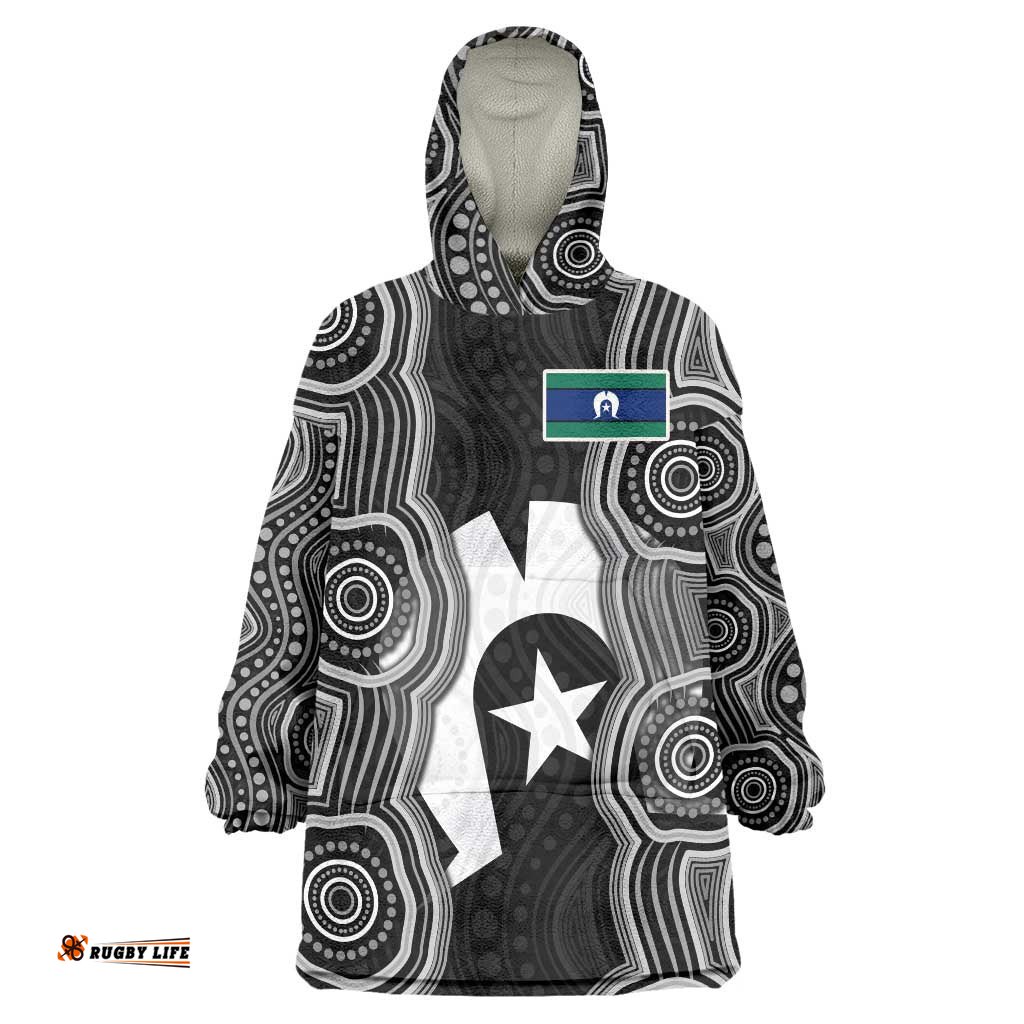 Torres Strait Islander Wearable Blanket Hoodie Flag Feather Headdress Indigenous Dotwork Tribal Art TS04