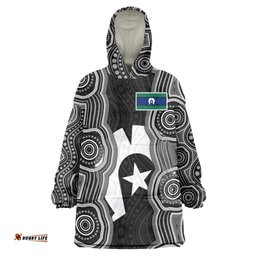 Torres Strait Islander Wearable Blanket Hoodie Flag Feather Headdress Indigenous Dotwork Tribal Art TS04