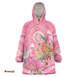 Personalized Pink Galah Aboriginal Dot Art Wearable Blanket Hoodie Australias Breast Cancer Awareness LT9