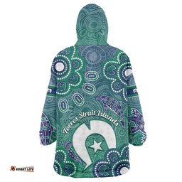 Sea Turtle Torres Strait Islands Wearable Blanket Hoodie Pacific Indigenous Australian Oceanic Dot Art TS04