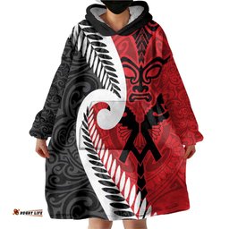 Silver Fern Koru Swirls with Maori Ta Moko Wearable Blanket Hoodie LT9