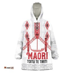 Toitu Te Tiriti Waitangi Wearable Blanket Hoodie White Wharenui House LT9