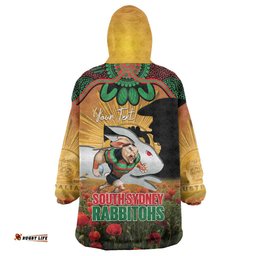 Personalised Rabbitohs Rugby ANZAC Day Wearable Blanket Hoodie Last Post Poppy We Will Remember Them LT14