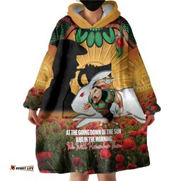 Personalised Rabbitohs Rugby ANZAC Day Wearable Blanket Hoodie Last Post Poppy We Will Remember Them LT14