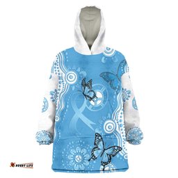 World Diabetes Day Australia Wearable Blanket Hoodie Blue Ribbon Butterfly Aboriginal Art LT14
