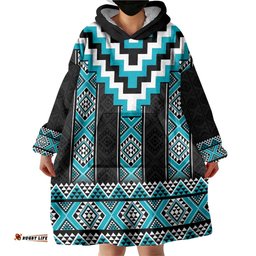 Turquoise Taniko Pattern Aotearoa Wearable Blanket Hoodie Niho Taniwha Mix Poutama LT14