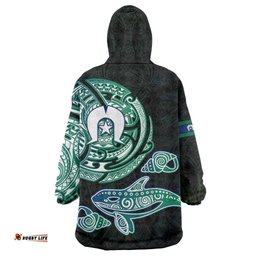 Whale and Dhari Torres Strait Islands Wearable Blanket Hoodie Deep Green Oceanic Tribal Pattern Art TS04