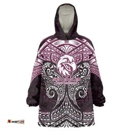 Personalized Manly Warringah Sea Eagles Wearable Blanket Hoodie Polynesian Tribal Pattern Style TS04