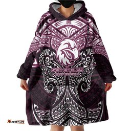 Personalized Manly Warringah Sea Eagles Wearable Blanket Hoodie Polynesian Tribal Pattern Style TS04