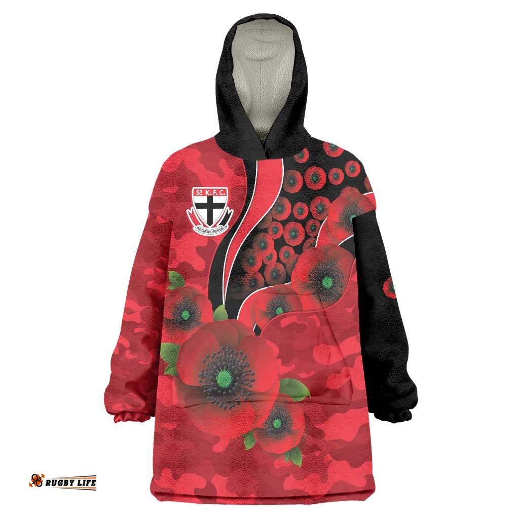 St Saints ANZAC Personalised Wearable Blanket Hoodie Lest We Forget Poppy Camo LT9