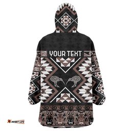 Personalised Taniko Motifs Aotearoa Wearable Blanket Hoodie Waitangi Kowhaiwhai Kiwi - Mocha LT7